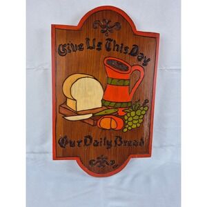 Vintage Wooden Kitchen Wall Decor Give Us This Day Bread Plaque Farmhouse